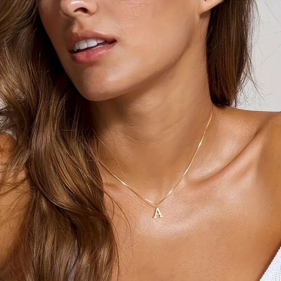 18K Gold Initial Necklace – A-Z Letters | Stainless Steel Box Chain | NWT - Picture 1 of 7
